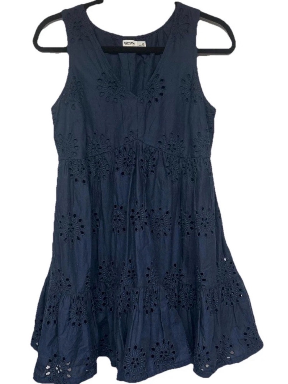 Sonoma Navy Eyelet Tiered Mini Dress